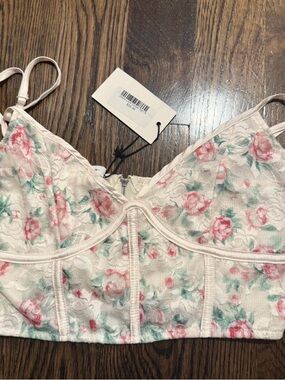 Floral Lace Crop Bralette Top - Pink Floral